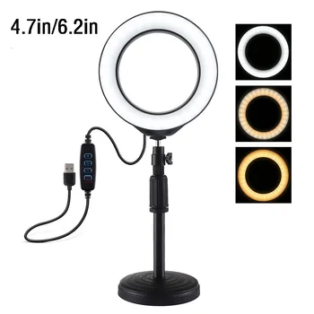 

4.7"/6.2" USB Interface Dimmable LED Selfie Ring Light Camera Phone Photography 360-degree Rotatable Makeup Lamp for Photography