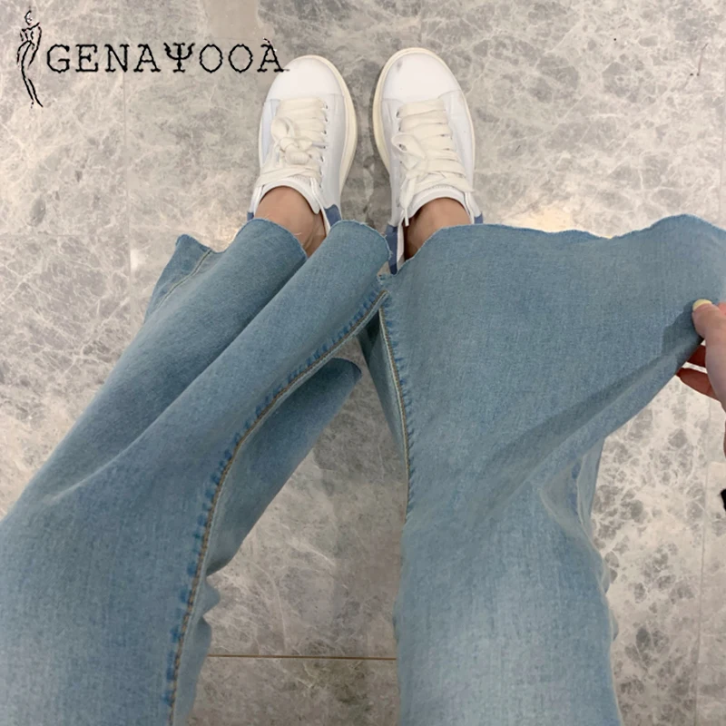 Genayooa женские узкие джинсы пуш-ап синие женские джинсы брюки с высокой талией сексуальные уличные расклешенные брюки Корейский осень зима