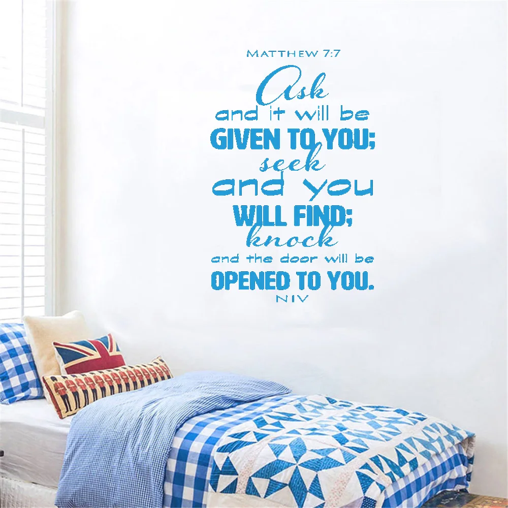 

Religious Quote Wall Stickers Bible Verse Matthew 7: 7 Ask and You Will Be Delivered Wall Decal Home Decor Vinyl DW10075