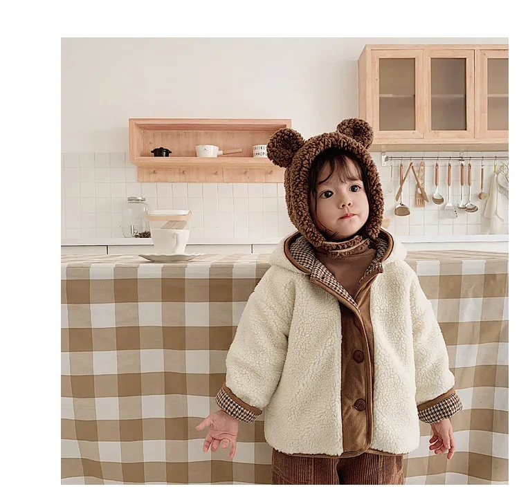 Г. Зимняя утепленная куртка из овечьей шерсти с хлопковой подкладкой для маленьких мальчиков и девочек детская одежда для отдыха Двустороннее пальто для малышей