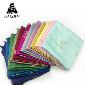 

New Golden flower printed viscose plain women scarf Muslim hijab fashion comfortable shawl bandana wraps 10pcs/lot fast shipping