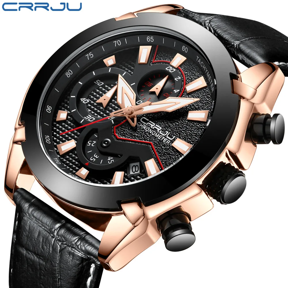 

Crrju/ka jun 2219 New Style Men Sports Watch Multi-functional Six-pin Chronograph Watch Men's Fashion Large Dial