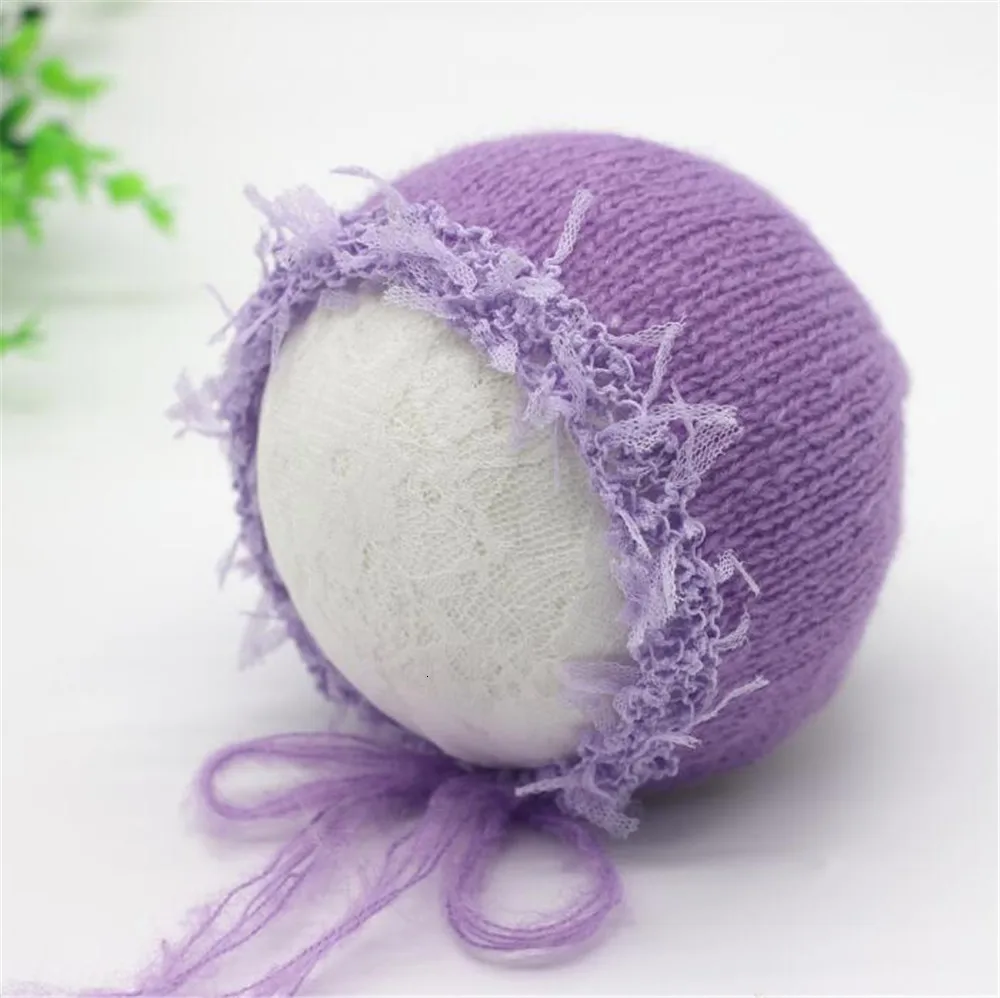Lavender Реквизит для фотосессии новорожденных аксессуары мягкая мохеровая шапочка вязаные крючком шапки для новорожденных Детские реквизит для фото младенца детские шапки Fotografia - Цвет: Lavender