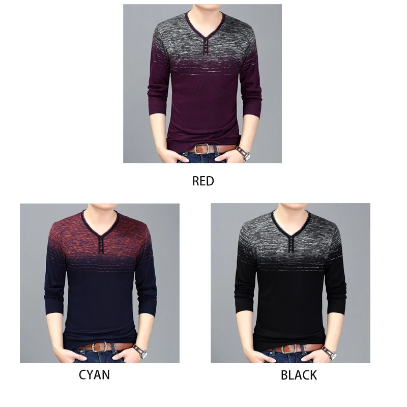 Low Price Autumn New Fashion Men Sweaters Young Men's Slim Sweater V Neck Splicing Design Thin Long Sleeve Casual Men's Wear Clothing
