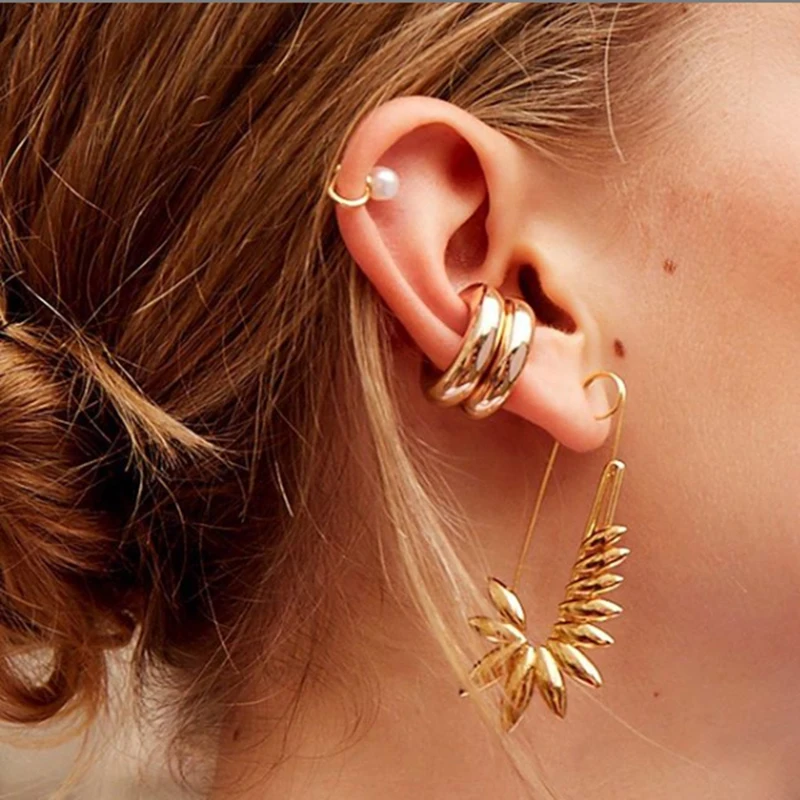 

2019 Trendy Bling Clip Dangle Earrings for Women Elegant Geometric Pearl Charm Drop Earring Statement Colorful Wedding Jewelry