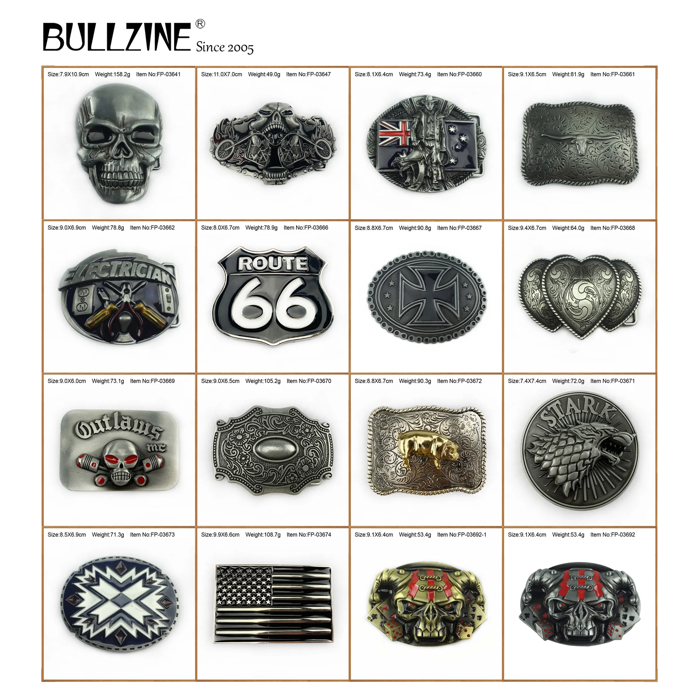 Пряжка ремня Bullzine из цинкового сплава в стиле ретро Западный тяжелый череп