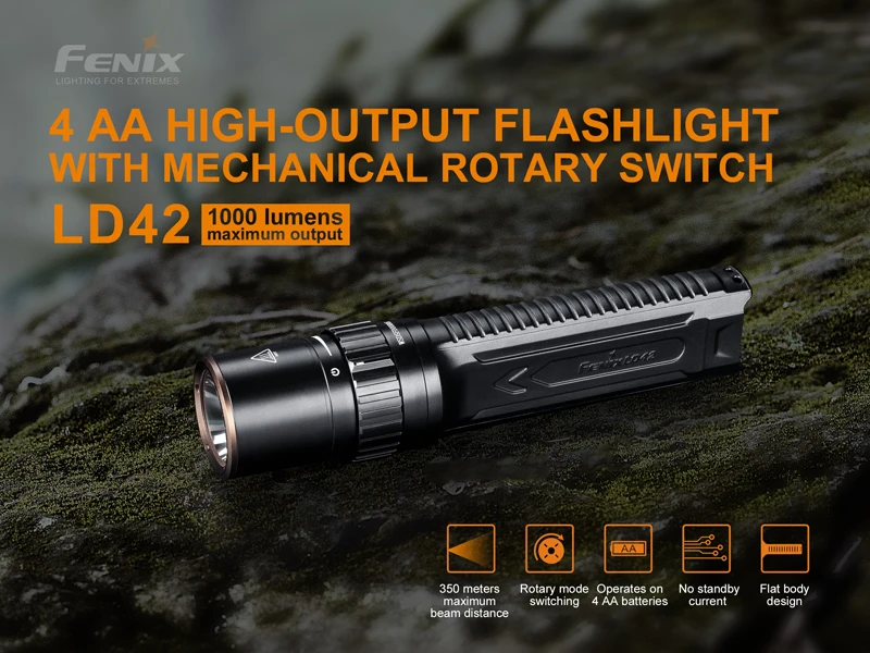 AA фонарь светильник Fenix LD42 1000 люмен высоковыходной светильник вспышки с механическим поворотным переключателем