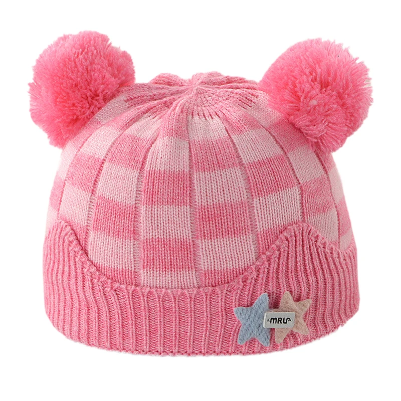 EFINNY Beanies, детская шапка с помпоном, зимняя детская шапка, вязаная Милая шапка для девочек и мальчиков, повседневные однотонные детские шапки для девочек - Цвет: Розовый