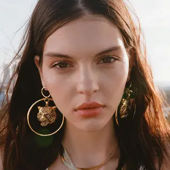 

European Exaggerated Tiger Lion Head Earrings for Women Jewelry Animal Big Drop Dangle Earrings Vintage Womens Earings Gift E282