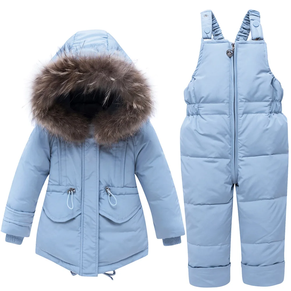 

2019 Russian Winter Kids Girl Clothing Sets Hooded Parkas Coat + Baby Overalls Jumpsuit Thick Warm Children Ski Suit Clothing