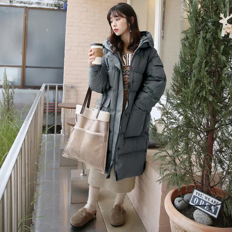 Grey blue Parkas Зимняя куртка женские парки Свободные теплые пуховые хлопковые пальто оверсайз плотные зимние женские пальто с длинным рукавом стеганая верхняя одежда Q2000 - Цвет: Grey blue Parkas