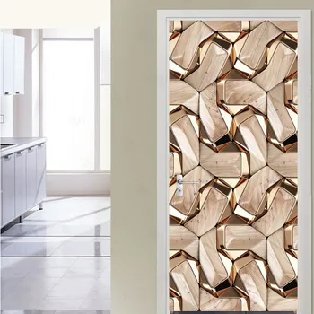 

Modern Creative 3D Stereo Golden Line Wallpaper Self-Adhesive Waterproof Door Sticker Living Room Hotel Art Wall Stickers Poster