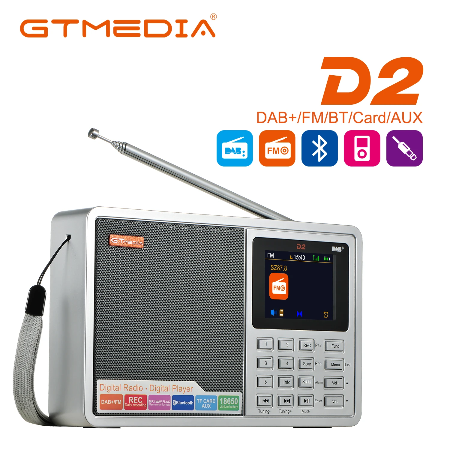 радиоприемник цифровой Портативный DAB-радиоприёмник GTMEDIA D2 цифровое fm-радио с
