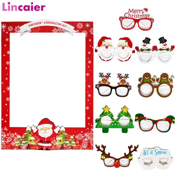 

Papper Photo Booth Frame Props Glasses 2020 Merry Christmas Decorations for Home Xmas Tree Santa Claus Snowflake New Year