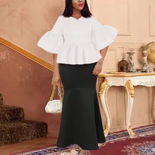 

Plus Size Office Lady Two Piece Sets Ruffle Tops And Mermaid Long Skirts Macthing Outfits Autumn Winter Women 2pc Skirt Suit