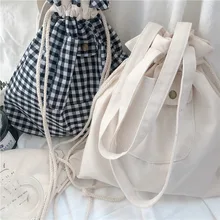 Nette Grid Mode Tutorial Tasche Baumwolle Tuch Tasche Schüler Liefern Bequem Lagerung Reizendes Briefpapier