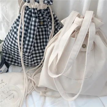 

Cute Grid Fashion Tutorial Bag Cotton Cloth Bag Students' Supply Convenient Storage Lovely Stationery