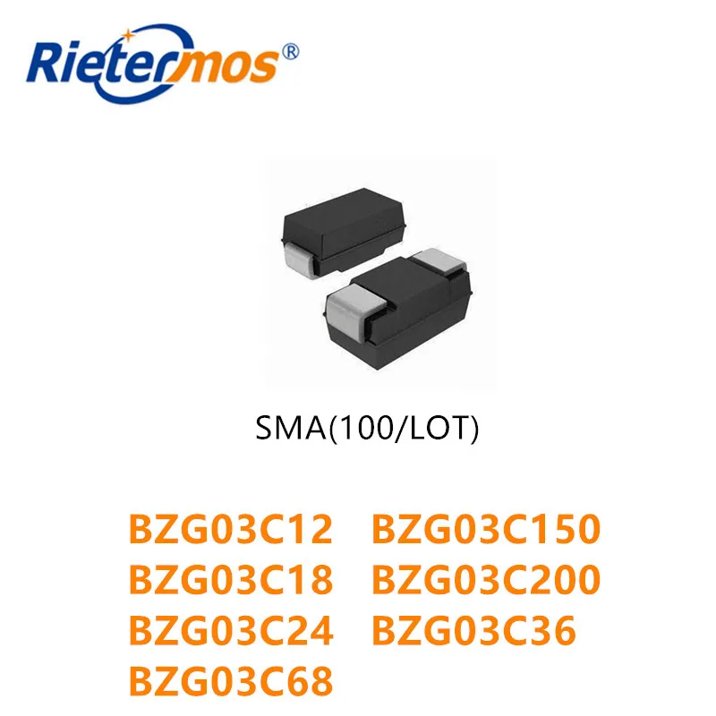 100PCS BZG03C12 BZG03C150 BZG03C18 BZG03C200 BZG03C24 BZG03C36 BZG03C68 DO-214AC SMA | Электроника