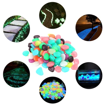 

100pcs Luminous Stones Glow in the Dark Garden Pebbles Glowing Stones Rock Artificial for Walkway Aquarium Garden Yard