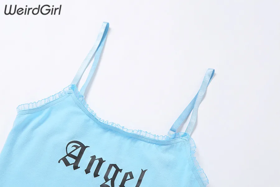 Women Angel Print Sets Lace Two Pieces Sexy Tank Top Elastic Sets 2020 Summer Slim Beach Vacation Underpant Sets Swimming Suits