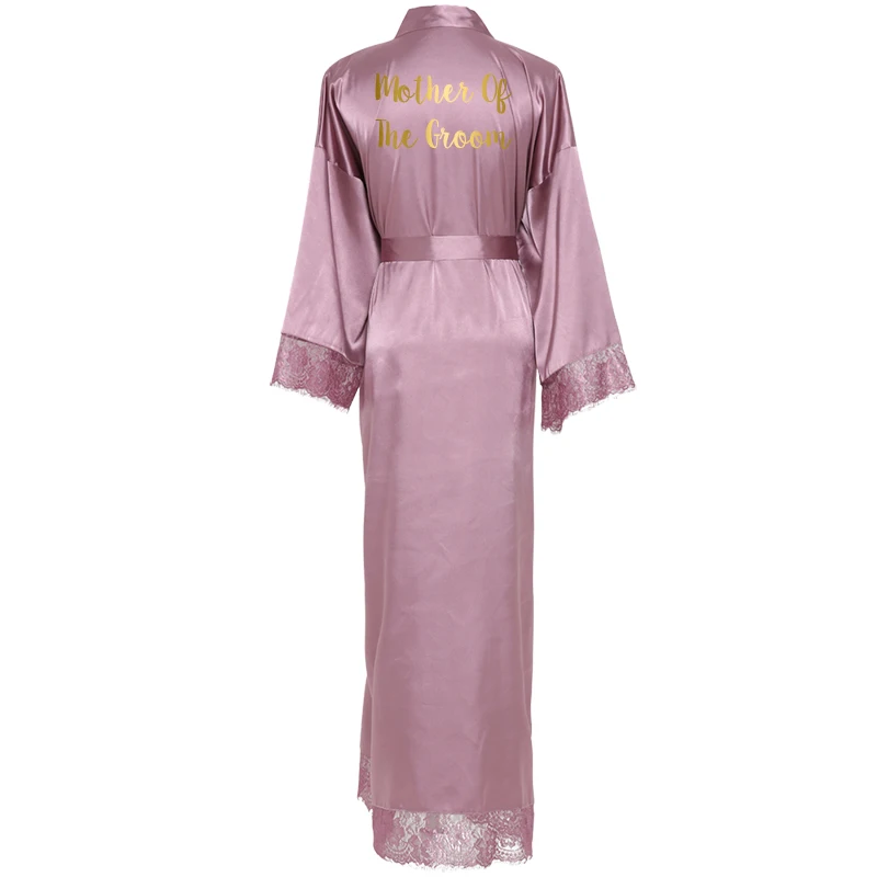 YUXINBRIDAL Шелковый атласный кружевной халат белый невесты халат подружки невесты халаты Свадебный длинный халат - Цвет: Mauve mother groom