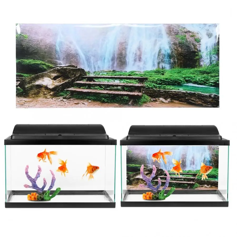 Fish Tank Background Poster Decorative Painting PVC Sticker Landscape Image Decor Aquarium Accessories