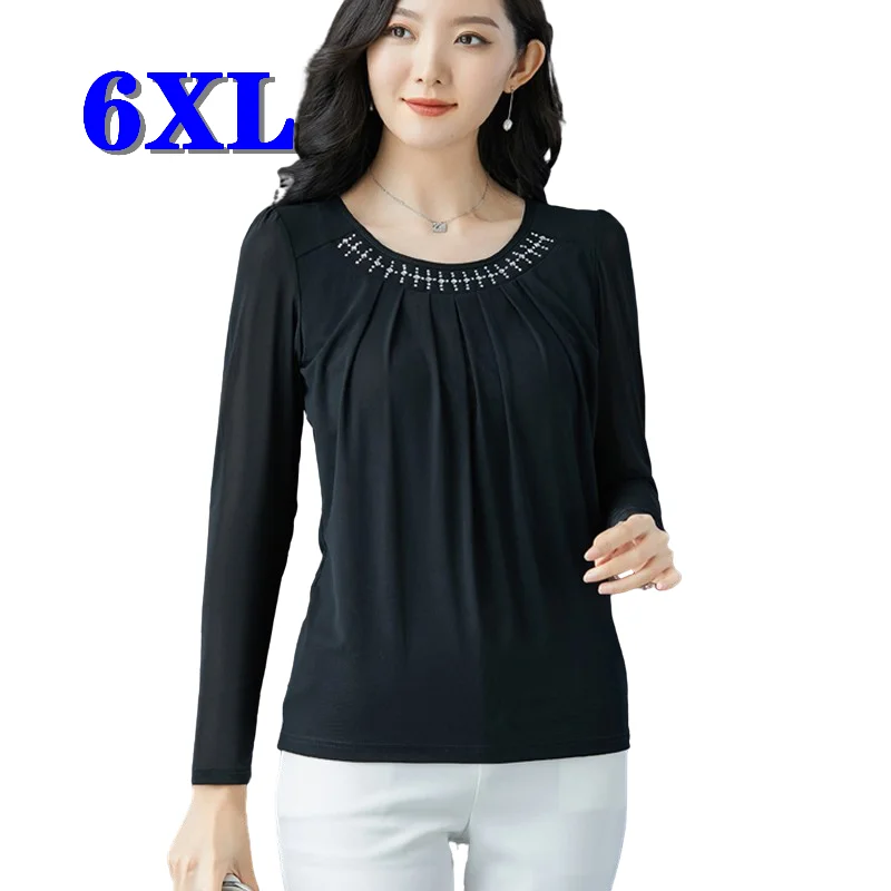 Camisetas con sobrepeso para mujer, blusas de talla grande, ropa de mujer, camisa de gasa negra de estilo veraniego, camiseta oversize, envío gratis