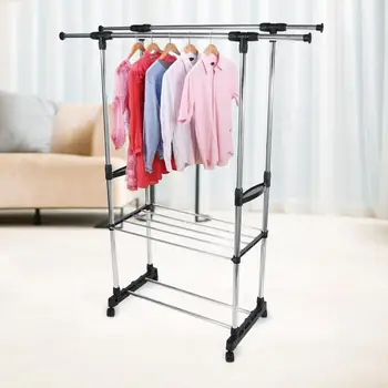 

Telescopic Display Organizer Adjustable Rolling Garment Rack Stainless Steel Clothes Storage Organization Drying Hanging Shelf