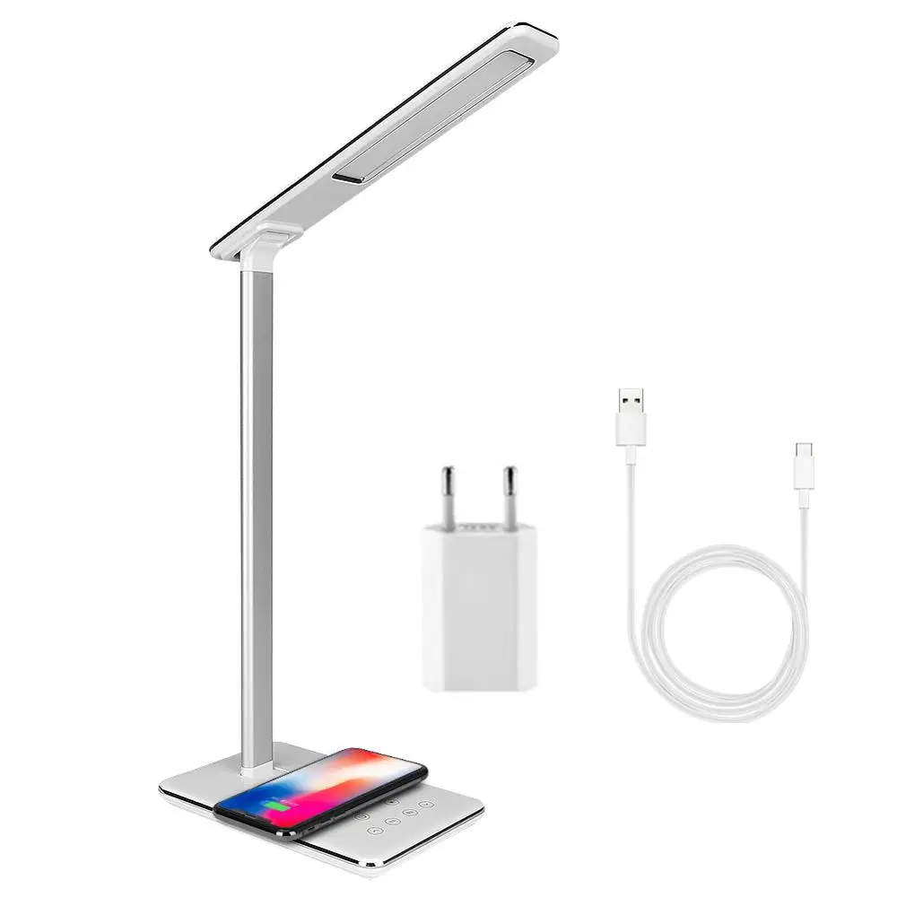 QI Беспроводное зарядное устройство светодиодный Настольный светильник с затемнением настольная лампа USB выход порт регулируемый светильник гибкий офисный Настольный светильник для чтения - Body Color: EU Charger