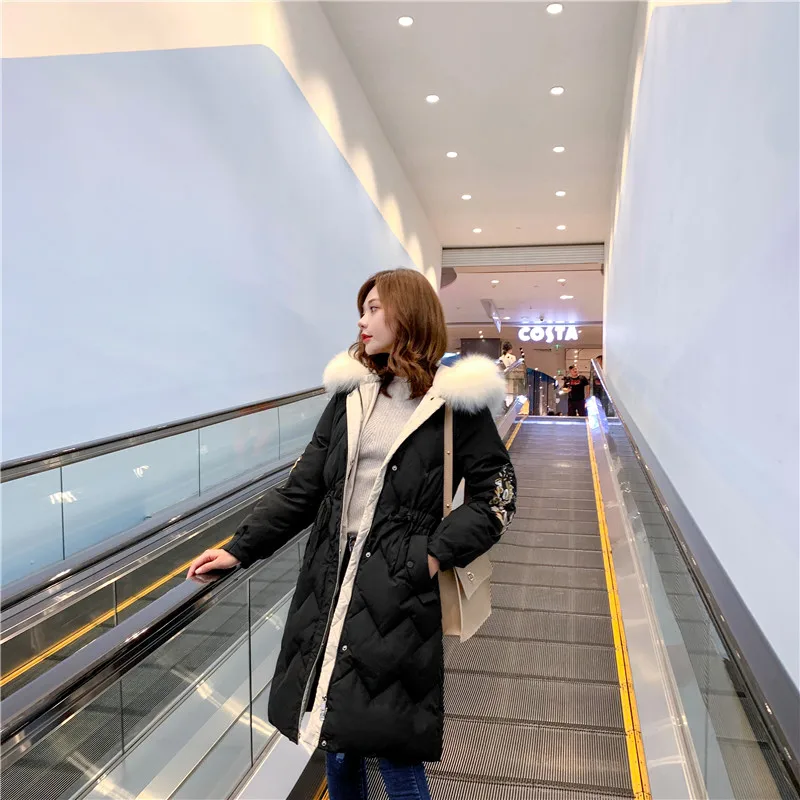 Dongdaemun, женский пуховик выше колена,, стиль, приталенное облегающее, приталенное, облегающее, хлопковое пальто, зимнее, плотное, теплое