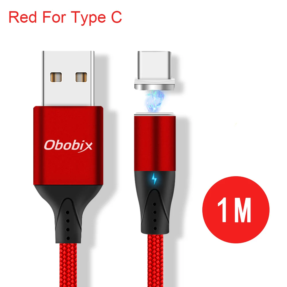 Магнитный кабель Obobix USB type C для зарядки Xiaomi Redmi Note 7 8, кабель для передачи данных usb type C, магнитный кабель для быстрой зарядки телефона - Цвет: Red