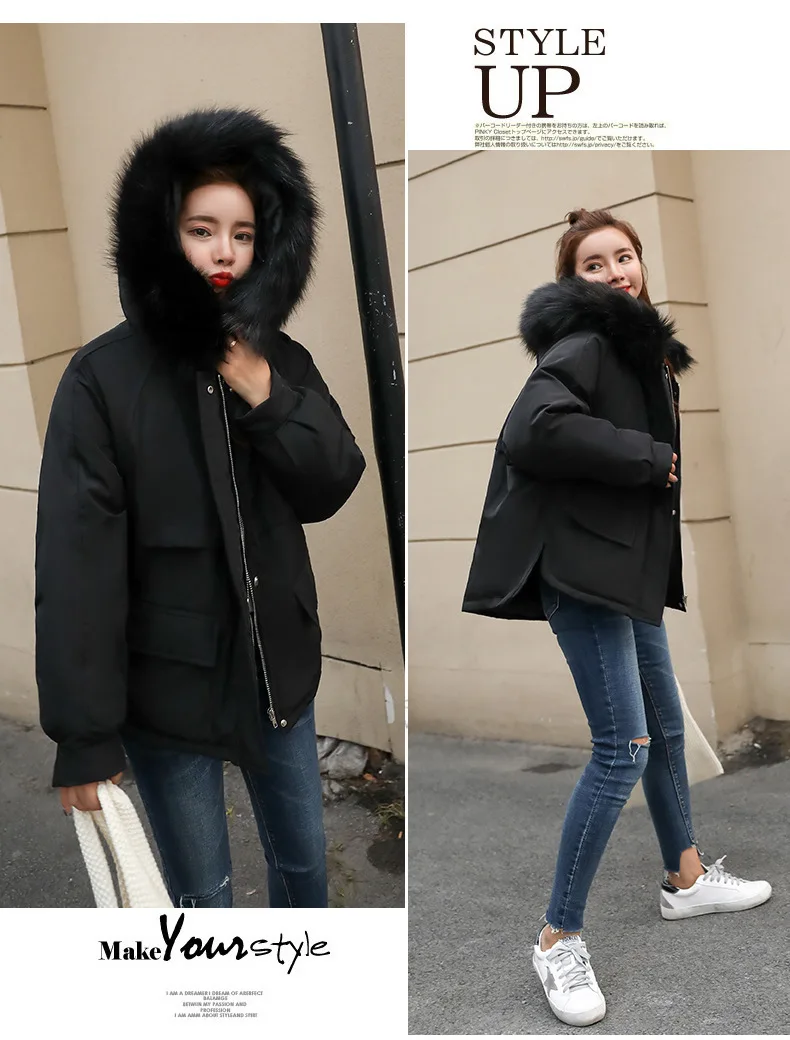 Autumn And Winter New Style Women Coat Korean-style Loose And Plus-sized Large Fur Collar Students down Cotton Coat Women's
