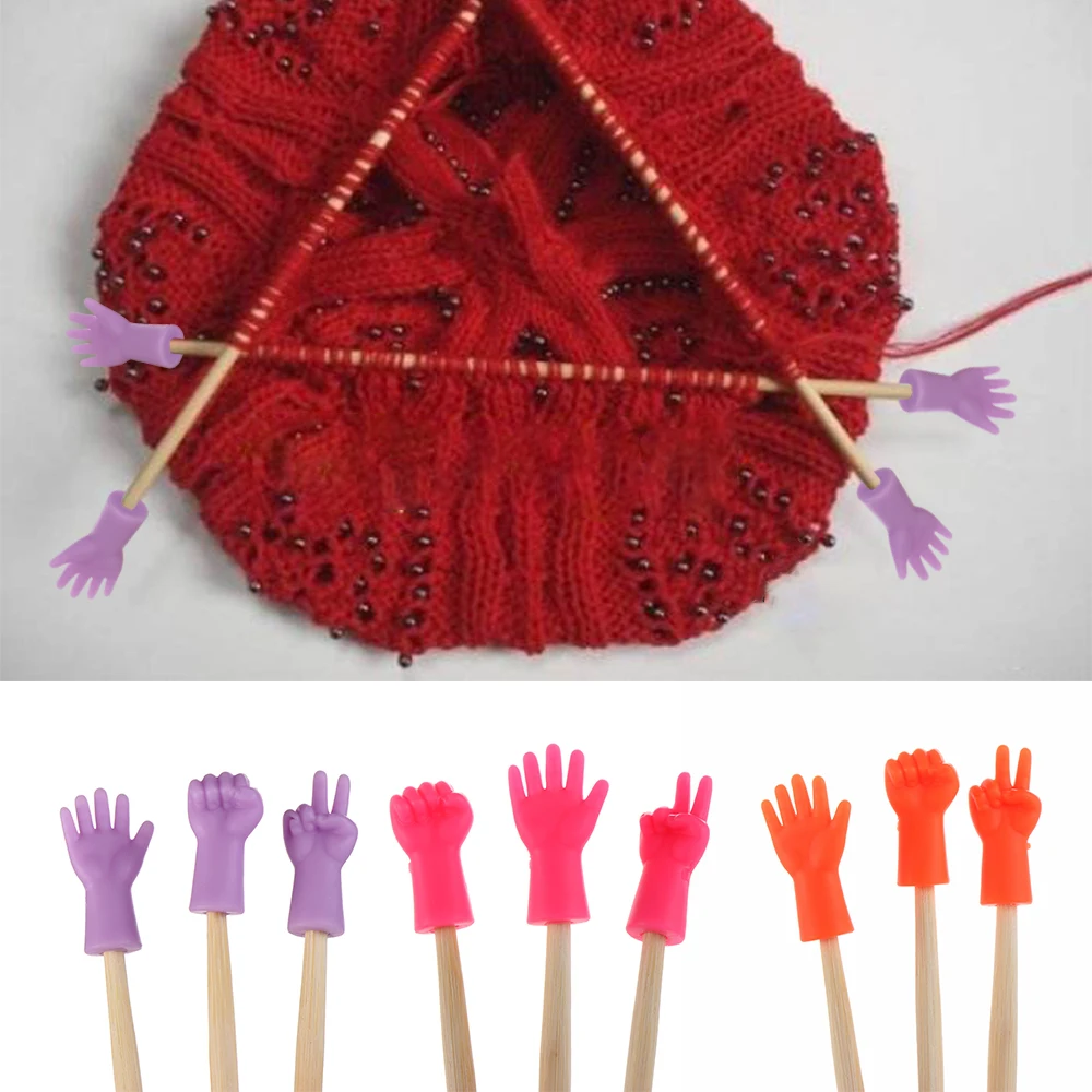 

6Pcs Knitting Needles Point Protectors For DIY Weave Knitting Sewing TPR Rubber Gesture Shaped Needle Tip Stopper Sewing Tools