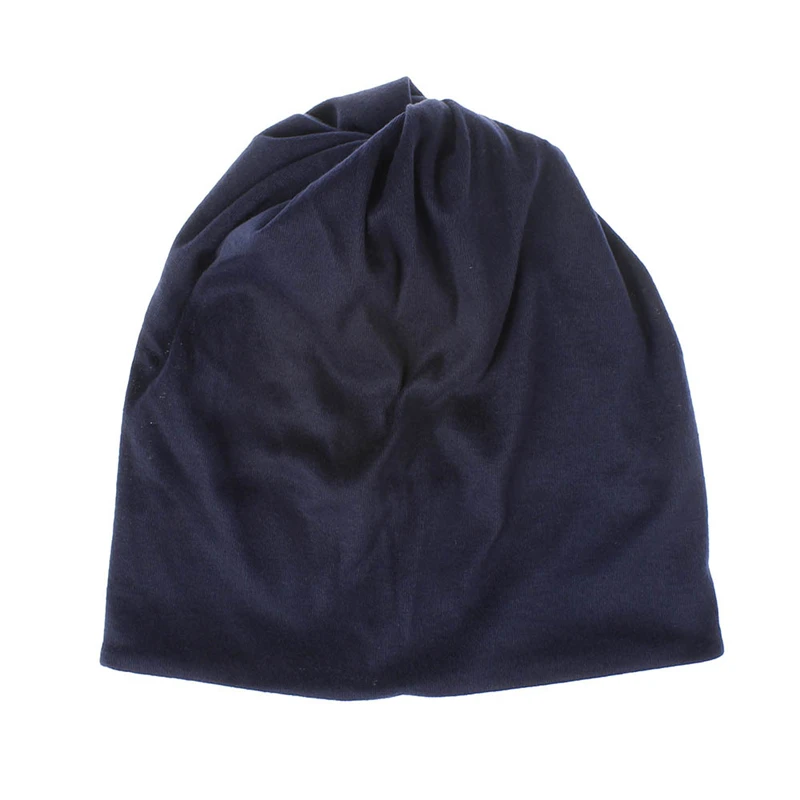 navy blue hat Повседневная Женская двойная шапка, мягкие шапки из хлопка и полиэстера, шапки с конским хвостом, многофункциональные осенне-зимние теплые шапки, шарф с круглым вырезом, новинка - Цвет: navy blue hat
