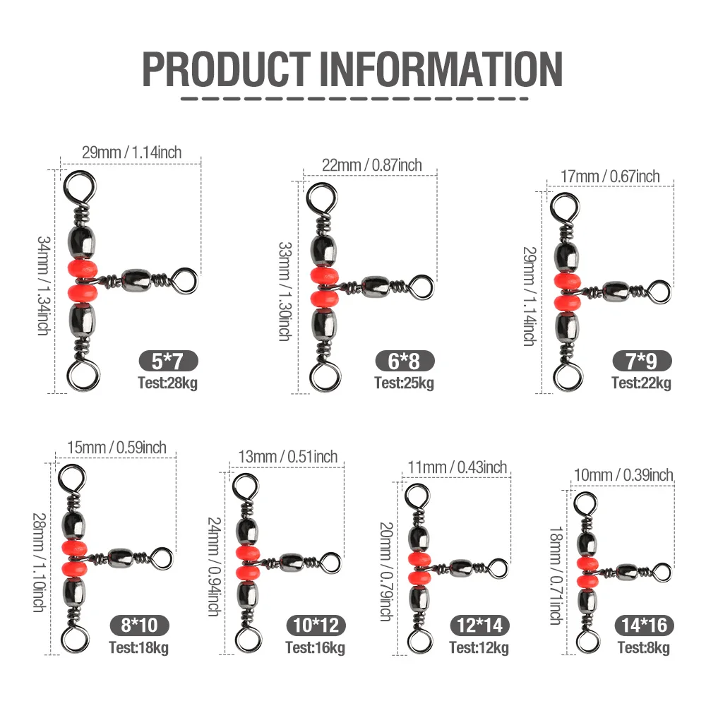 DONQL 1020pcs Three-Way Rotating Red Beads Fishing Rolling Rotary Joint Connector Three Fork Rotating Fishing Gear Accessories (4)