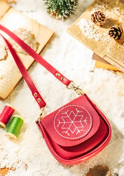 

Xiaozhong ins Leather One Shoulder Messenger Bag Red Mini Christmas small round bag manual DIY material bag handbag