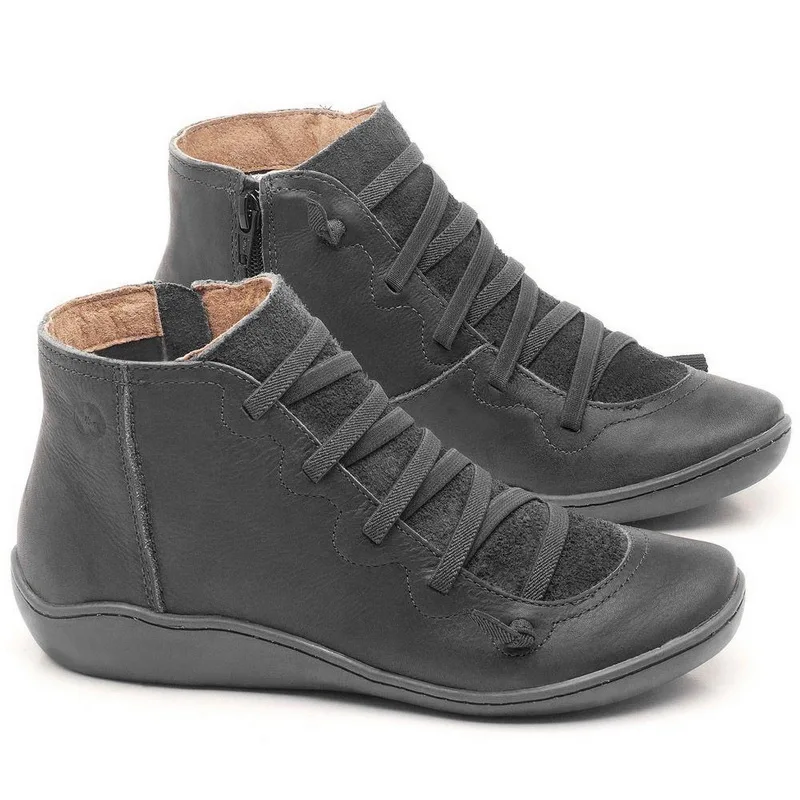 SHUJIN Women Winter Snow Boots Genuine Leather Ankle Spring Shoes Woman Short Brown Boots With Fur Women Lace Up Boots