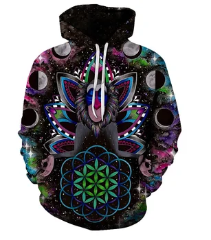 

New 3D Printed Psychedelic Cute Animal Hoodies Trippy Mandala Chakra Art Sublimation Print Hoodies Men Single layer hat