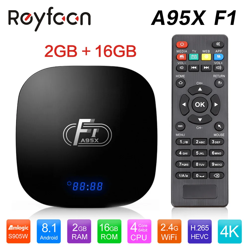 

Android 8.1 TV Box A95X F1 Amlogic S905W Quad Core 2GB 16GB 1GB 8GB Support H.265 4K 2.4G WiFi Media Player Set Top Box Youtube