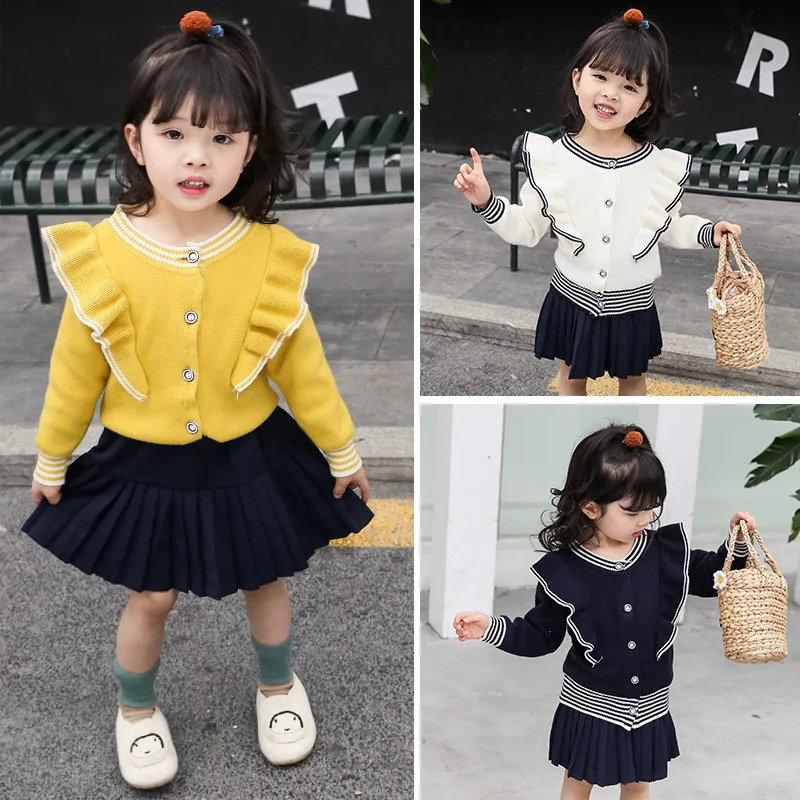 

Girl'S Sweater Coat 19 Spring And Autumn New Style Korean-style Children Baby Flounced Cardigan Tops Long Sleeve Knitted Sweater