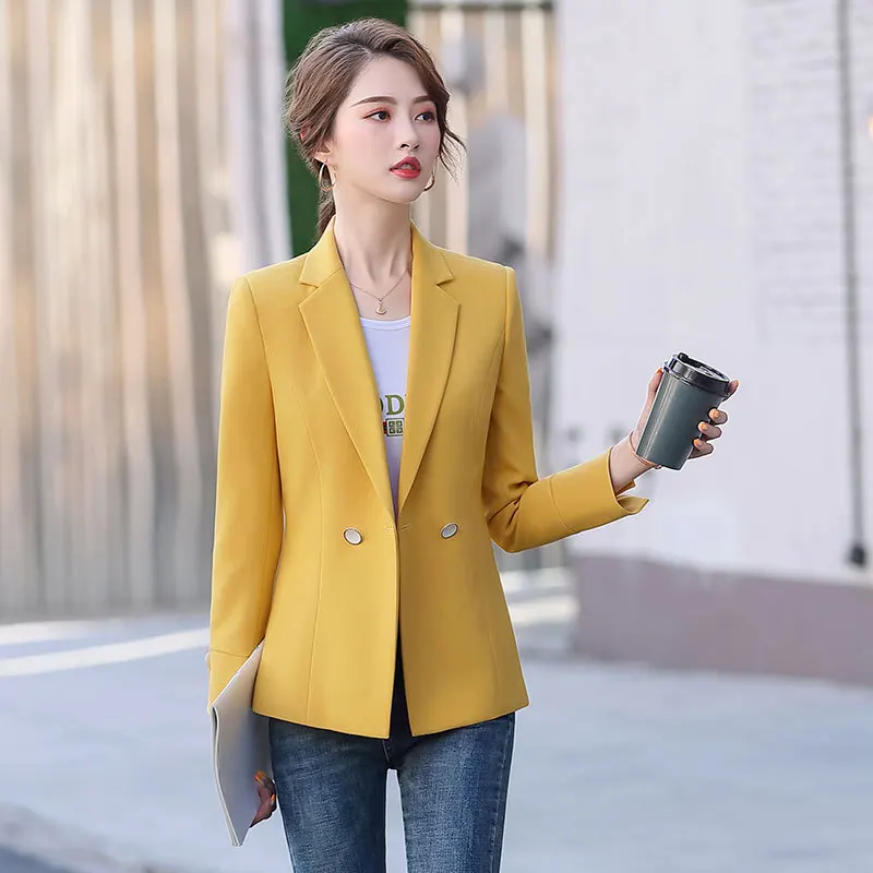 

Elegant Yellow Long Sleeve Formal OL Styles Blazers Jackets Coat Spring Fall Uniform Designs Blaser Professional Outwear Tops