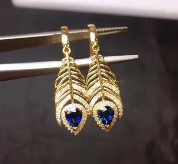

Y331 Sapphire Earrings Fine Jewelry Pure 18K Gold AU750 Royal Blue Sapphire 0.95ct Gemstones Drop Dangle Earrings for Women