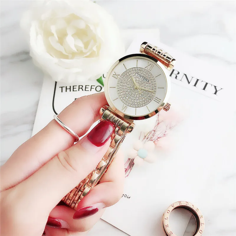 Online CONTENA nuevo llegado relojes de moda para mujer de negocios Esfera de diamantes de imitación de lujo círculo romano diseño elegante pulsera de mujer reloj de pulsera