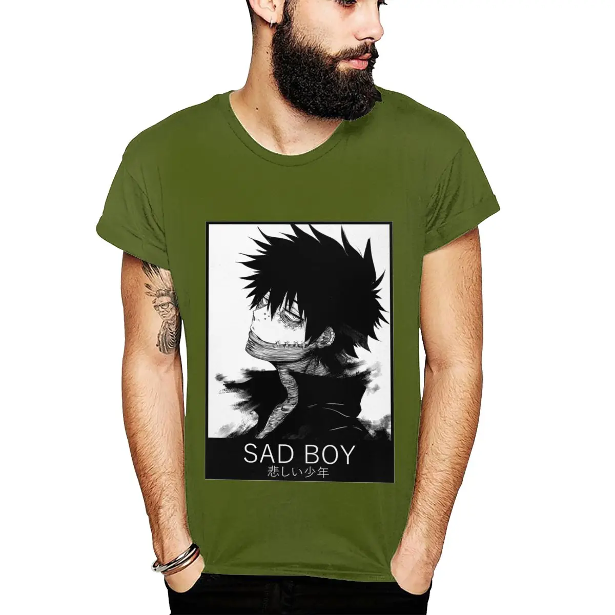 Абстрактный DABI BOKU NO My HERO Academy SAD BOY футболка унисекс Лето Большой размер круглый воротник Camiseta - Цвет: Армейский зеленый