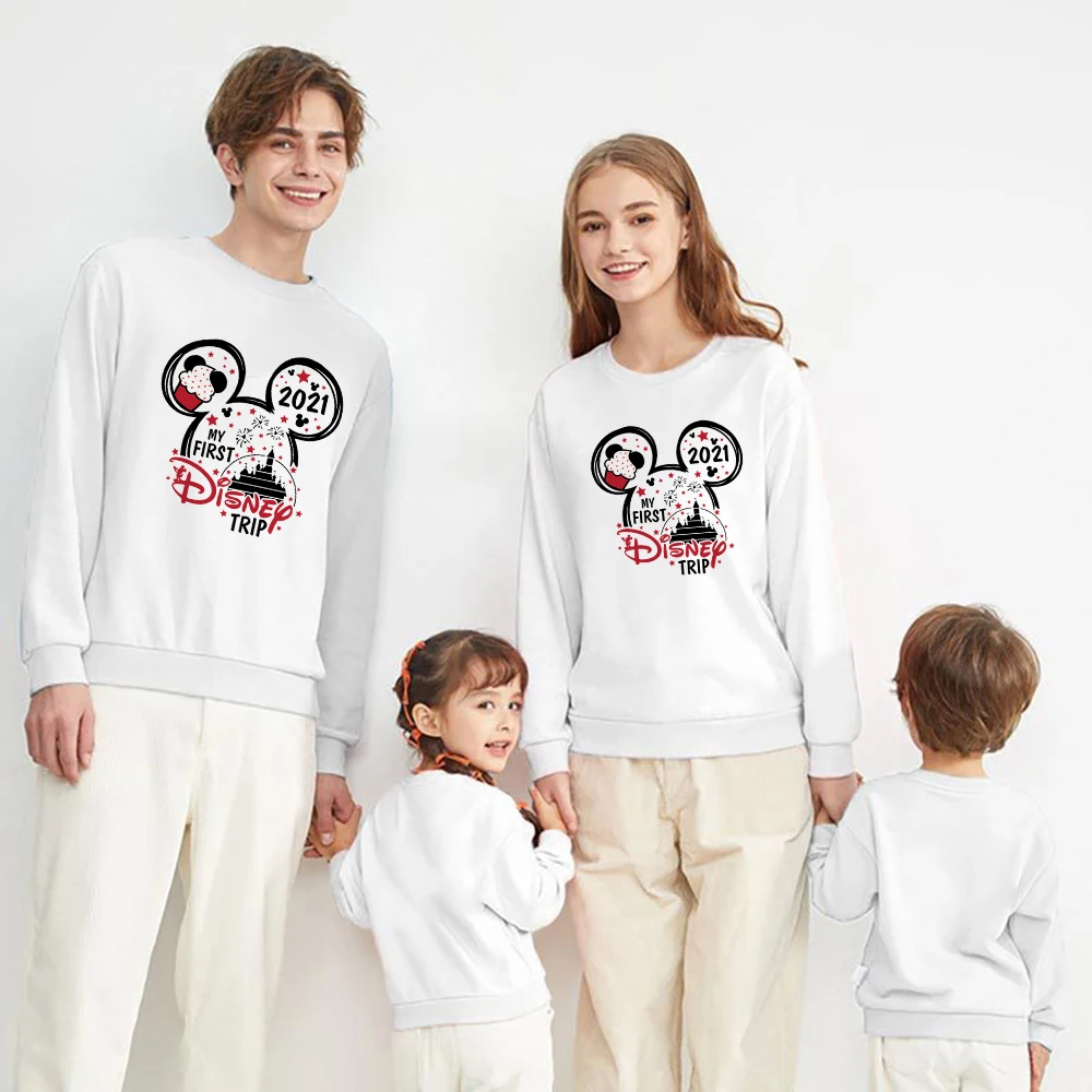 Family Disney Sweatshirt Cartoon Kawaii Basic Casual High Quality Funny Pullover Anime Hoodies Aesthetic Versatile Teen Clothing father and son matching outfits Family Matching Outfits