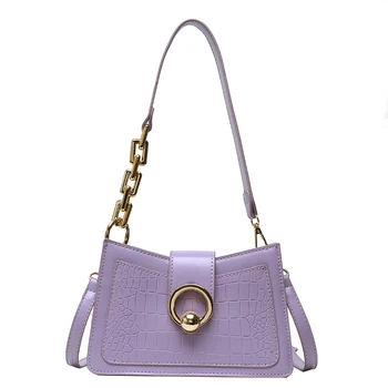 

Lady Fashion Handbag Stone Pattern New Shoulder Bag Female Youth Solid Color Messenger Bag Temperament Purple