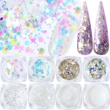 8 коробок AB Цвет ногтей блестки хром блеск для маникюра Русалка ногти порошок 3D хлопья Наклейки бисер набор украшений TR1506-01