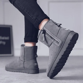 

2019 new zipper snow boots plus velvet warm autumn and winter thick high-top men's large cotton shoes Martin boots