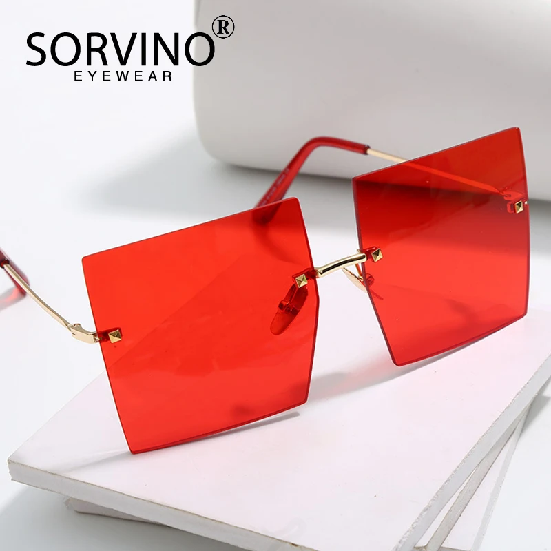 SORVINO, модные, без оправы, металлические, квадратные, солнцезащитные очки для женщин,, крутые, прямоугольные линзы, заклепки, фирменный дизайн, солнцезащитные очки, Oculos De Sol