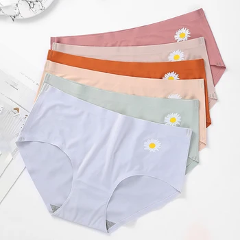 

1Pcs Shaping Briefs Breathable Silk Seamless Underwear Mid-waist Daisy Pattern Women Underpants Nylon for Summer Briefs